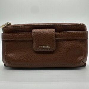 Relic Womens Brown Pebbled Faux Leather Bifold Wallet Zip Coin Pocket Snap Close